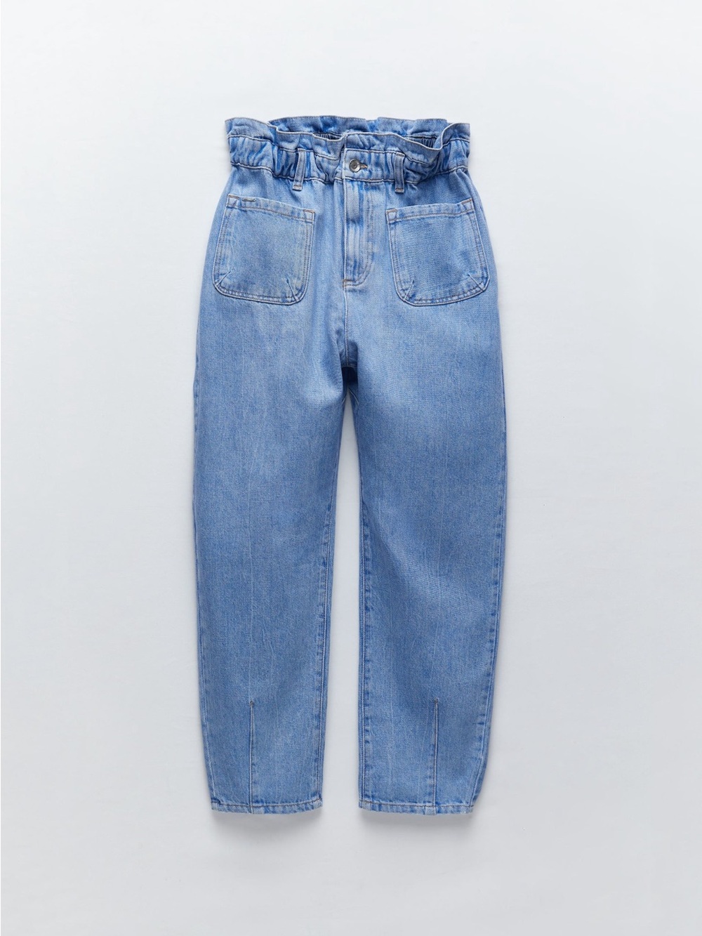 Zara Baggy Paperbag High Rise Jeans Light Wash Women’s Size 0 Barrel Denim